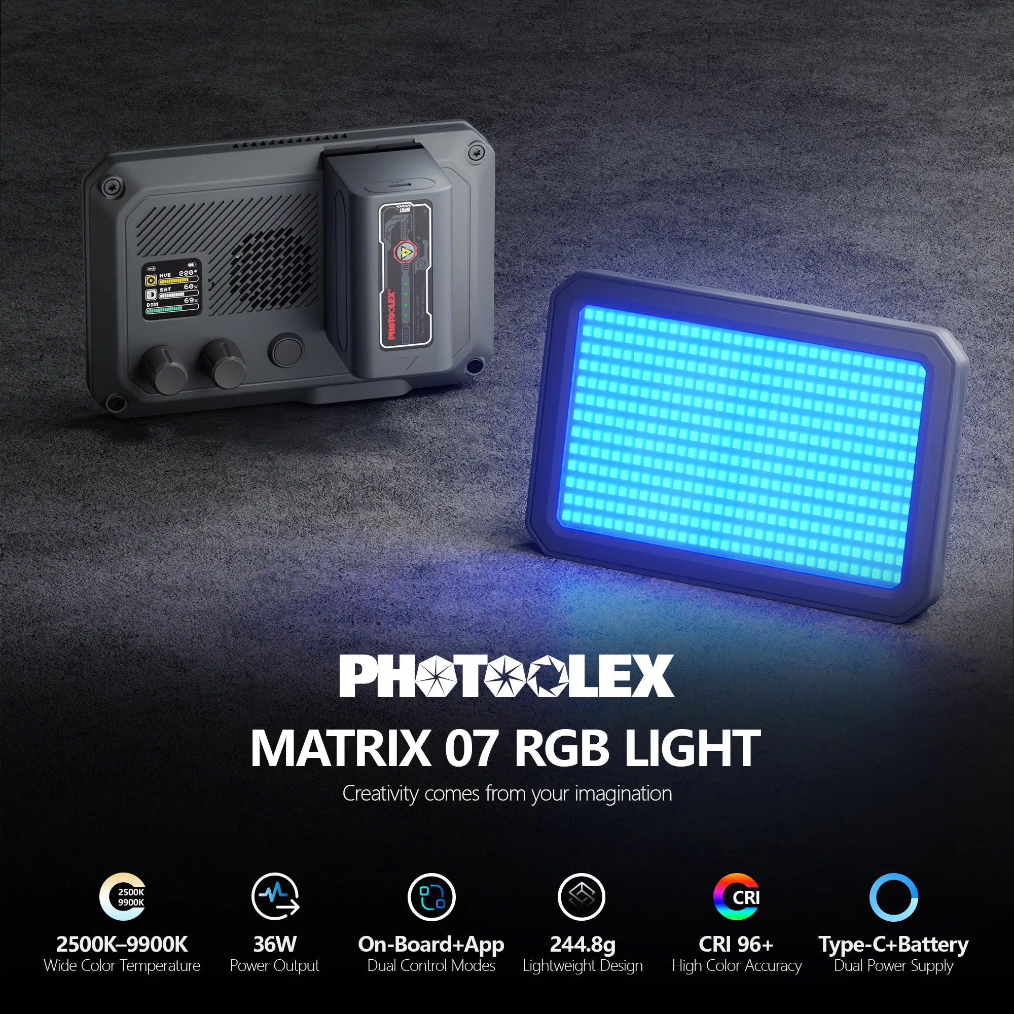 PHOTOOLEX Matrix 7 -7''Panel Light RGB