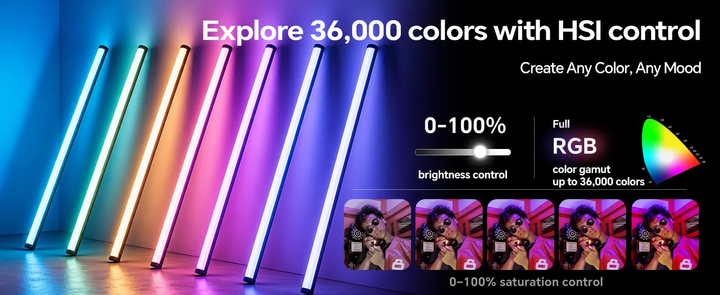 PHOTOOLEX B1200 HSI colour and dimming controls