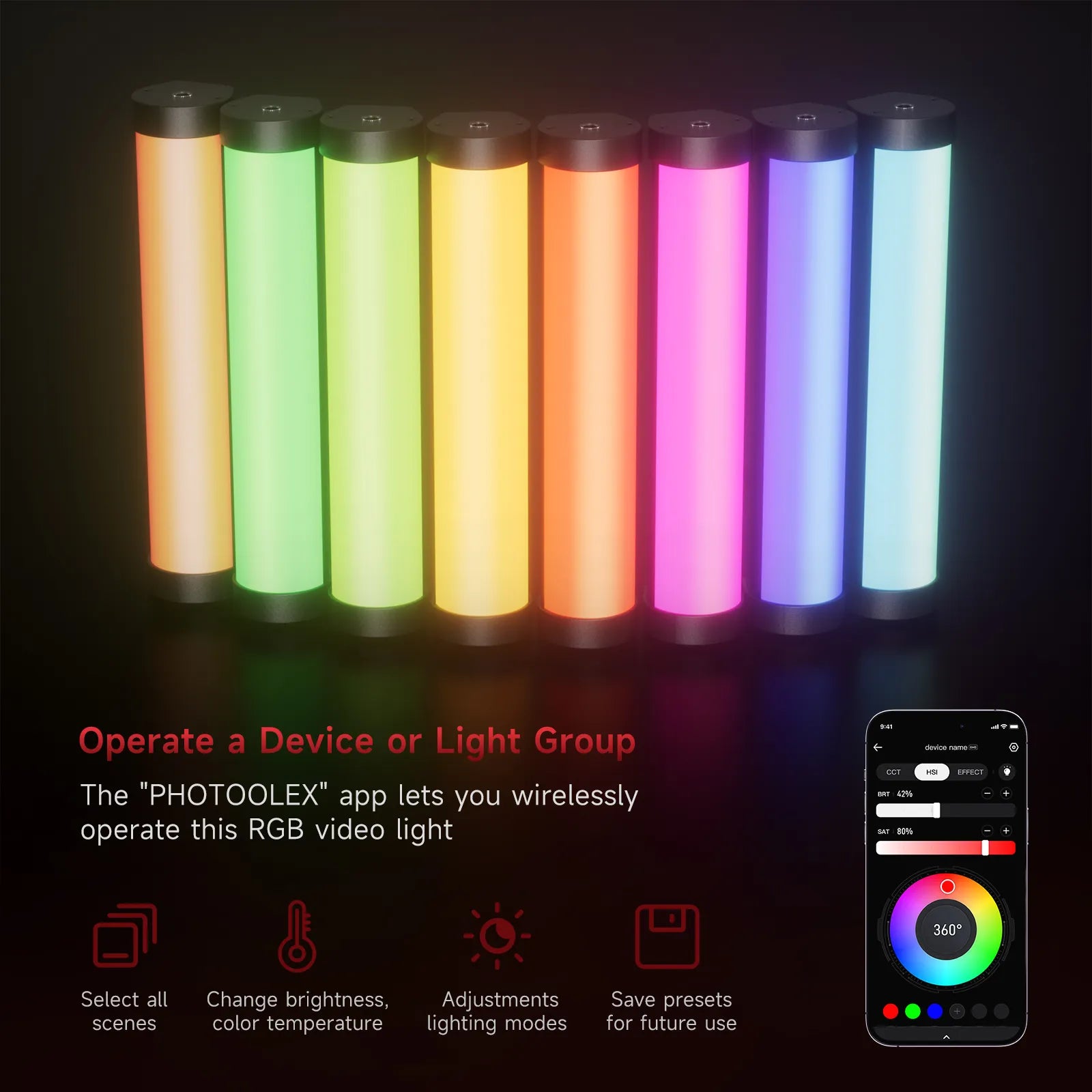 PHOTOOLEX   B190S RGB Magnetic Tube Light
