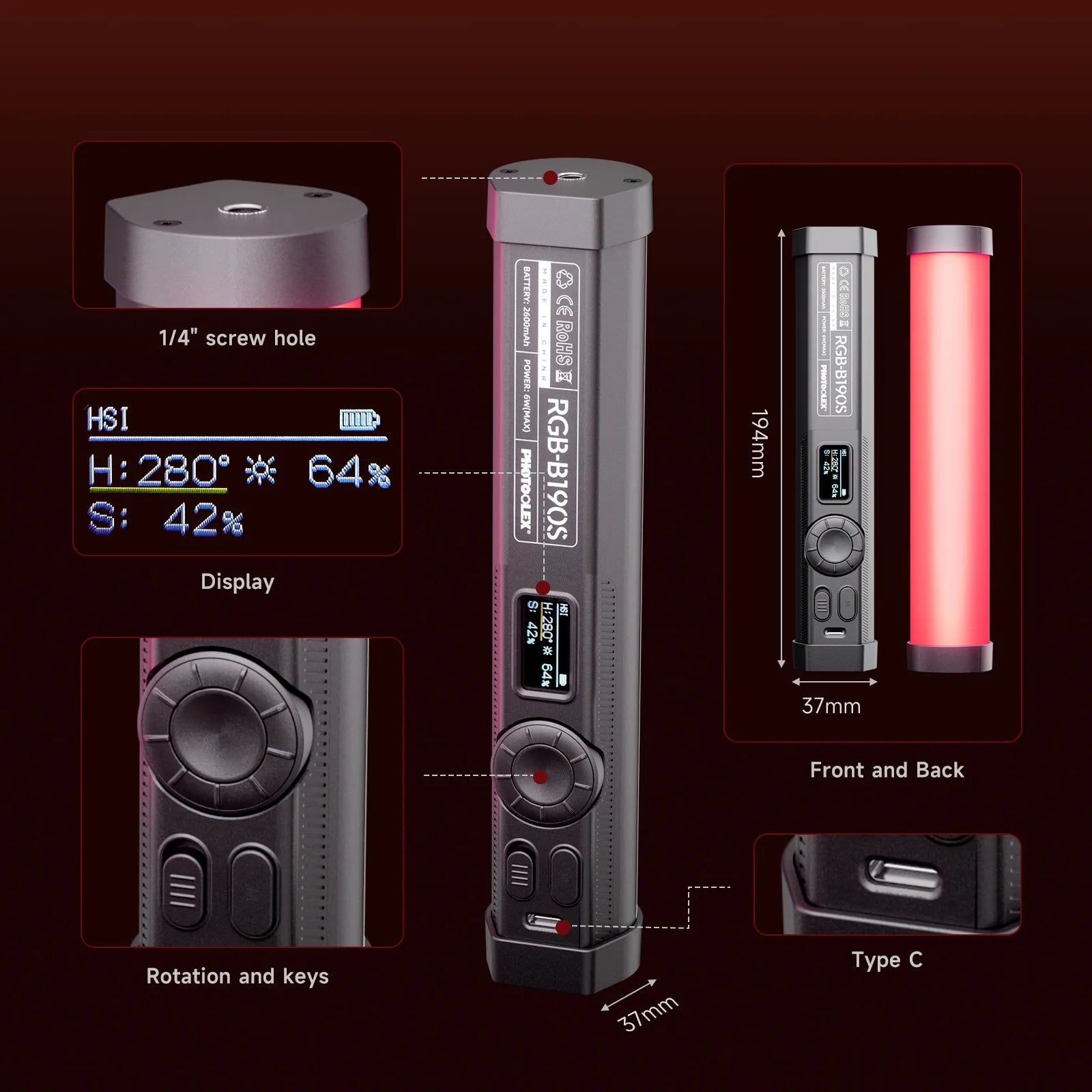 PHOTOOLEX   B190S RGB Magnetic Tube Light
