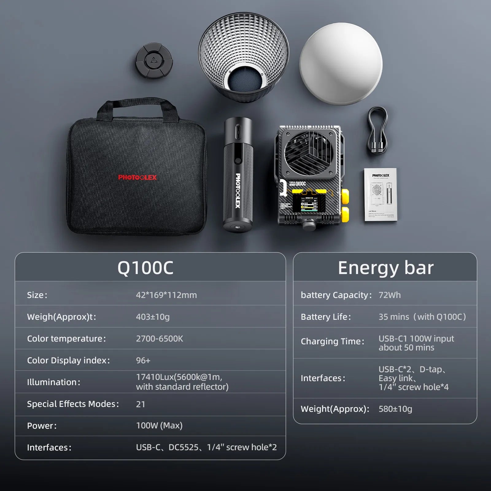PHOTOOLEX Q100C 100W RGB COB Light - Photoolex