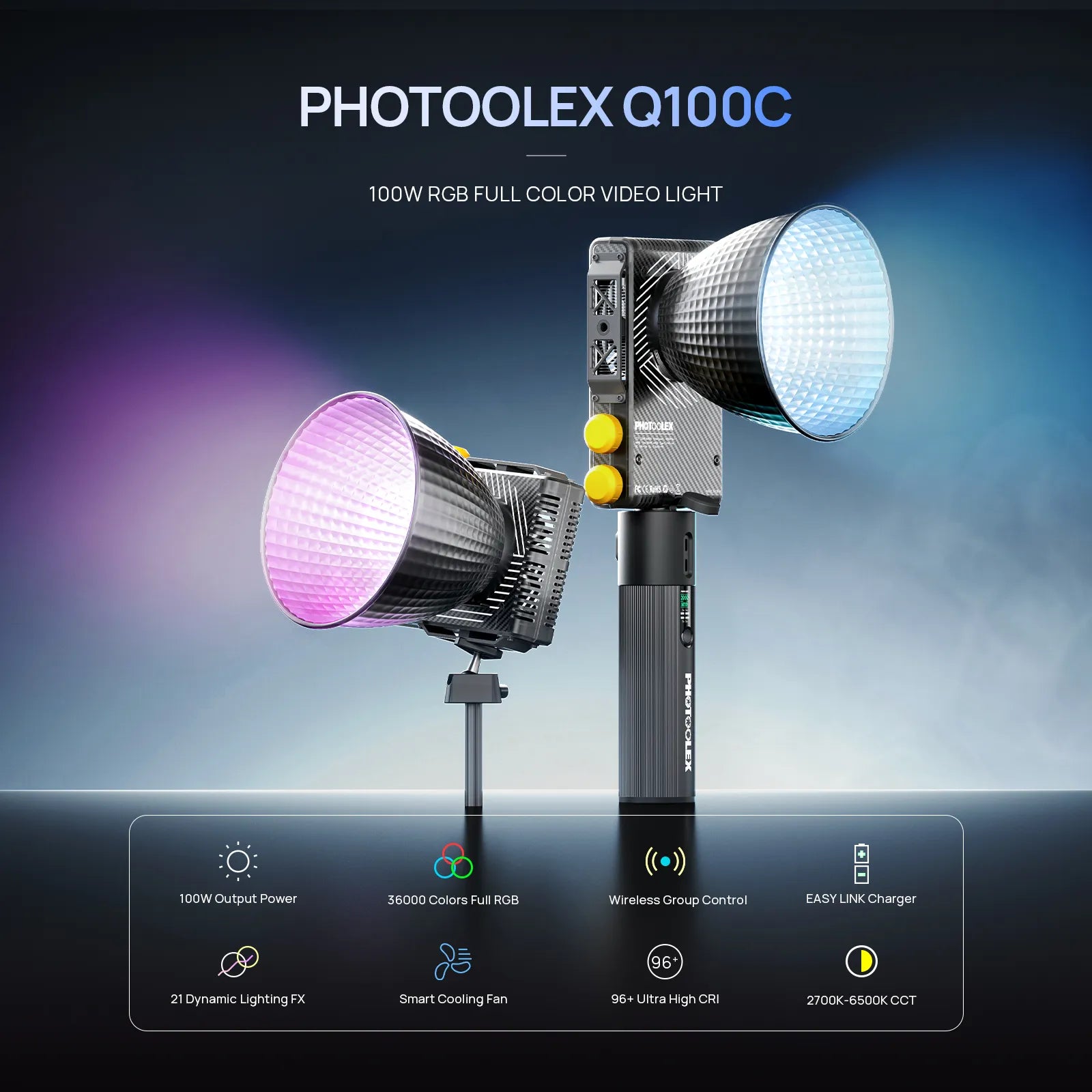Photoolex PHOTOOLEX Q100C 100W RGB COB Light | Studio Video Light – Photoolex