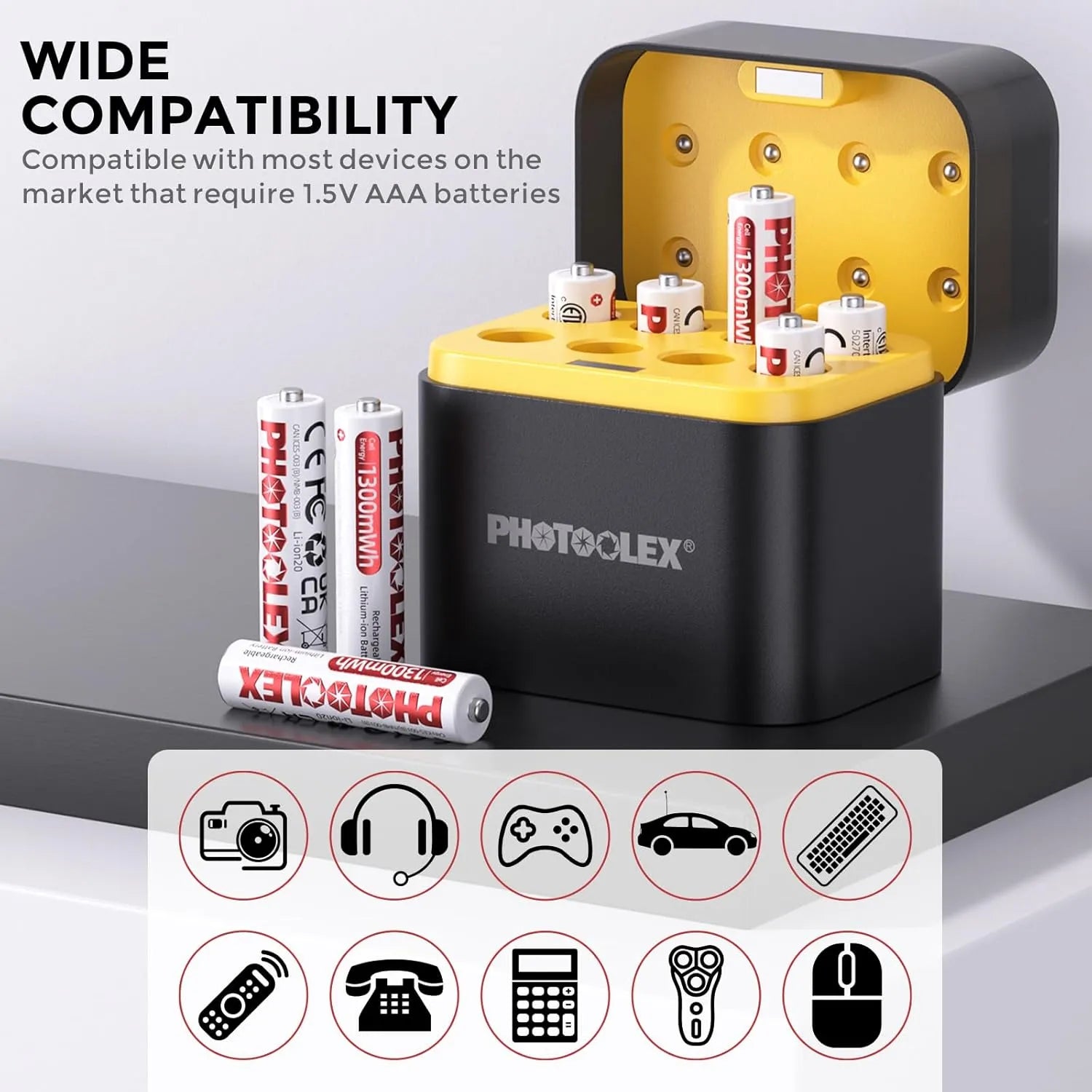 PHOTOOLEX 1.5V AAA Rechargeable Lithium-ion Battery Charger Set