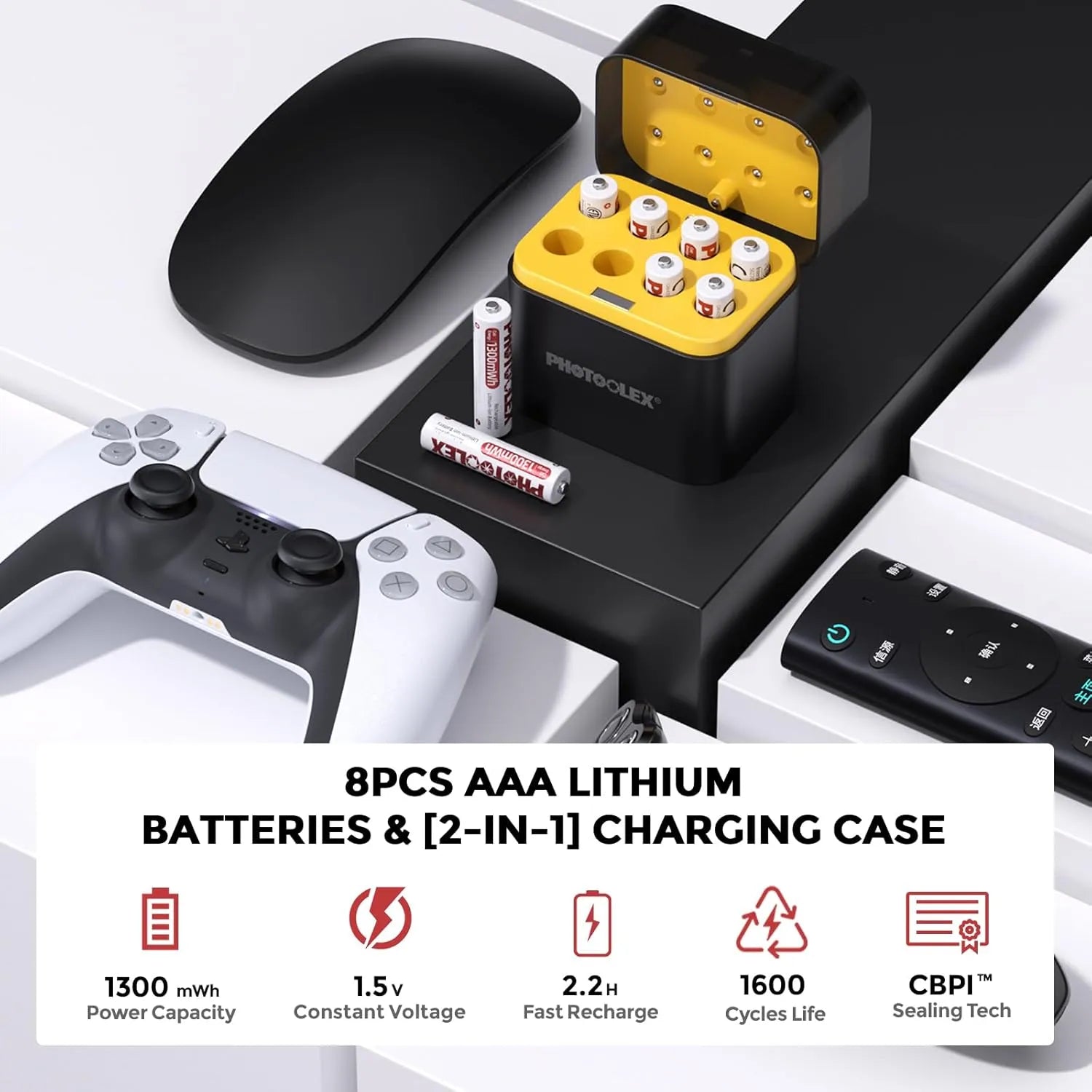 PHOTOOLEX 1.5V AAA Rechargeable Lithium-ion Battery Charger Set