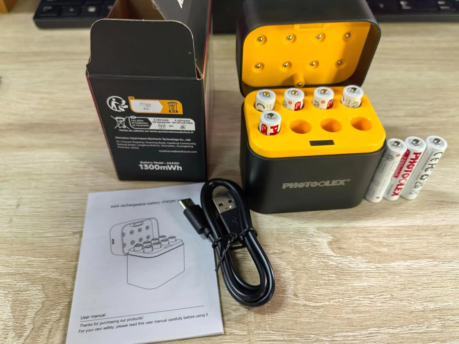 PHOTOOLEX 1.5V AAA Rechargeable Lithium-ion Battery Charger Set