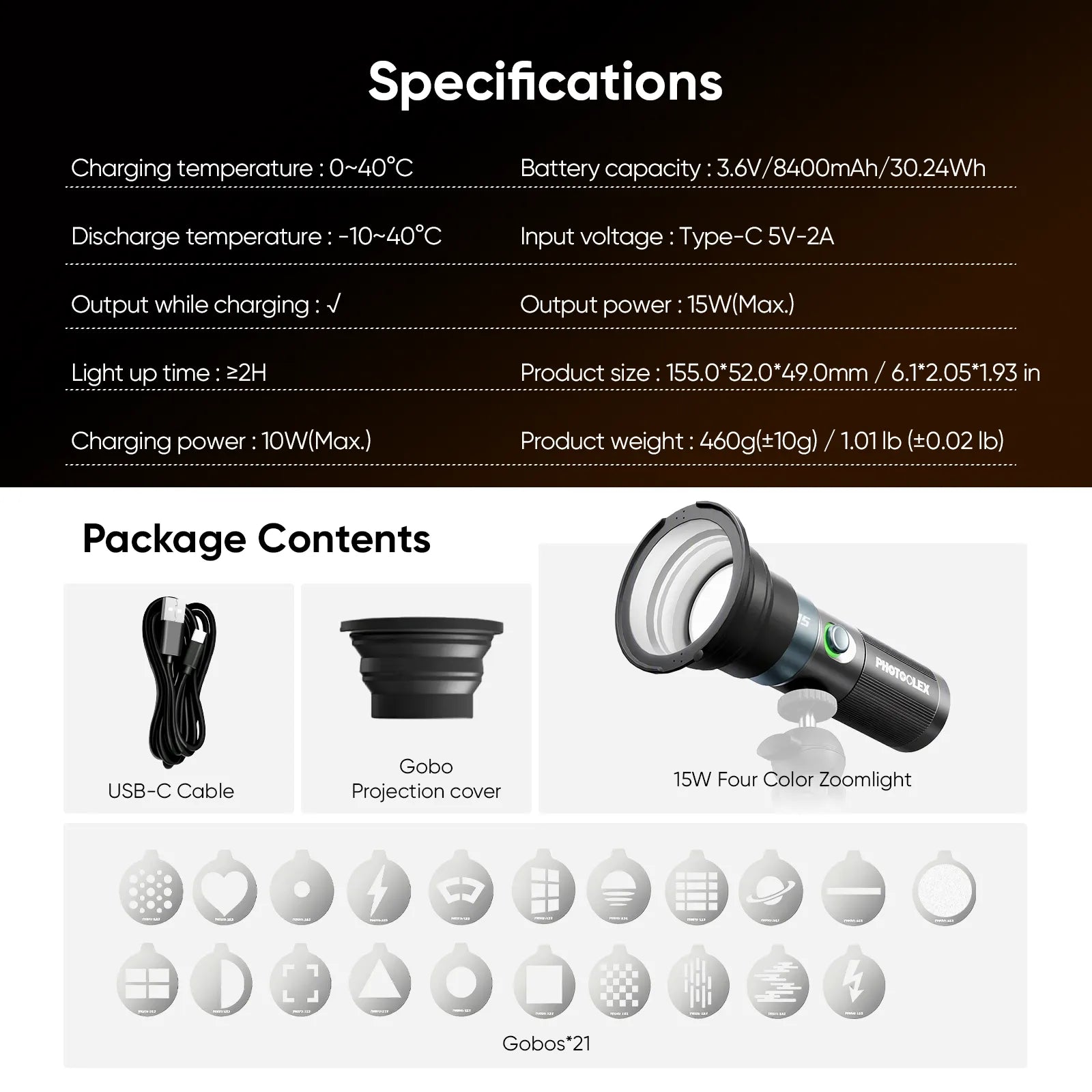 PHOTOOLEX Z15W Four Color Portable Spotlight - Photoolex