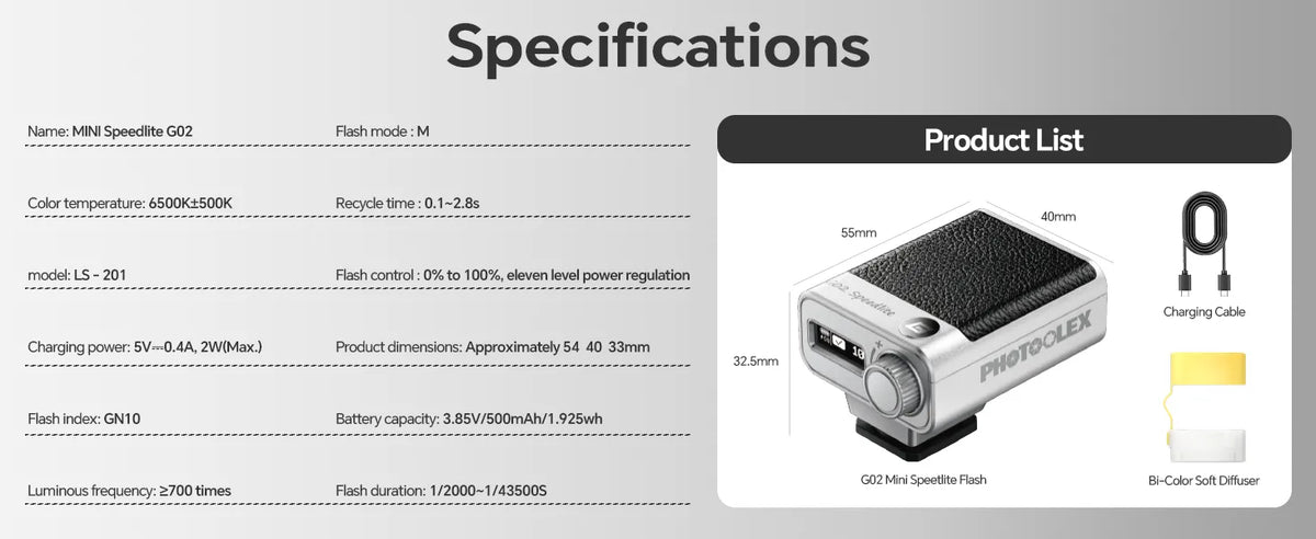 Photoolex PHOTOOLEX G02 Mini Speedlite | Pocket Camera Flash – Photoolex