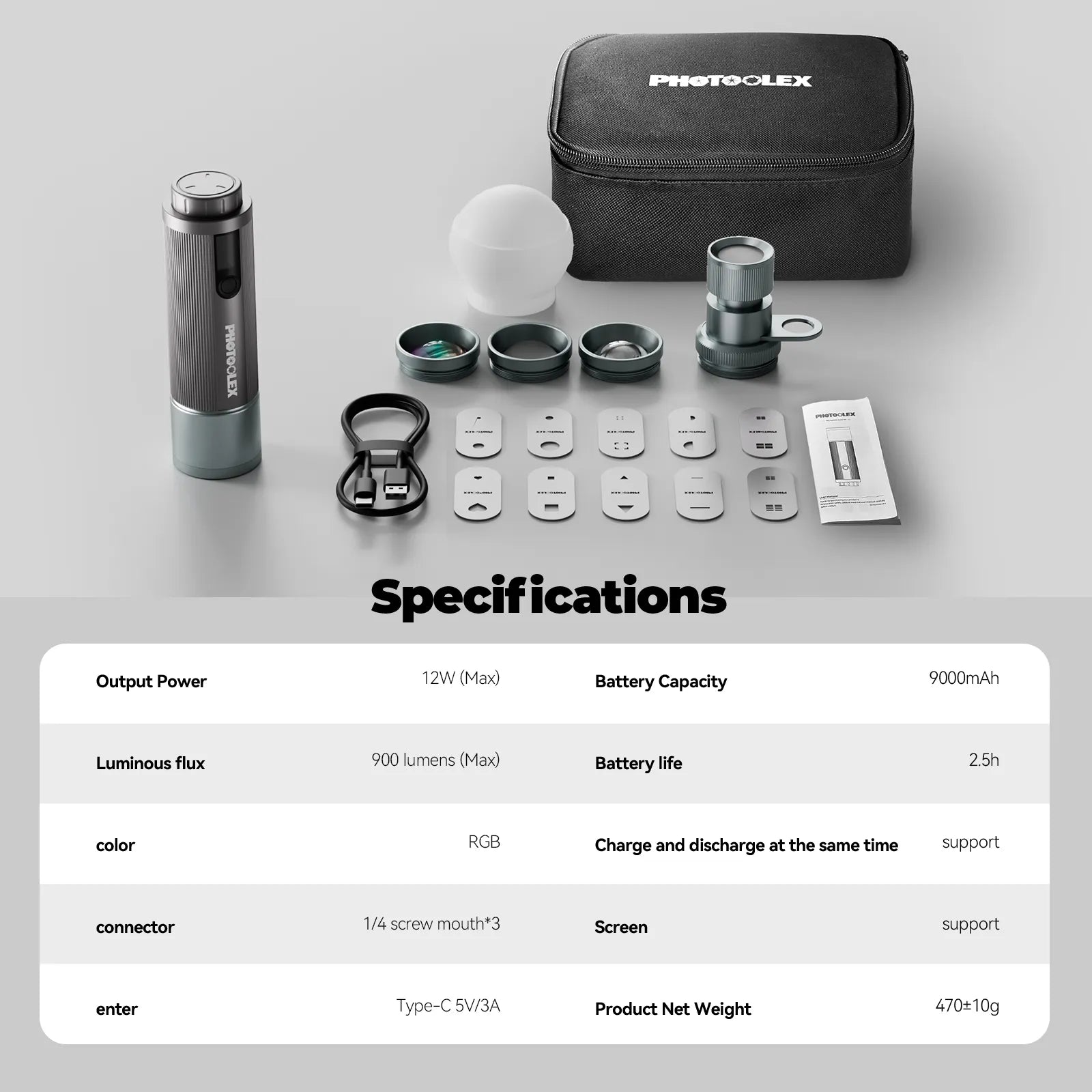 PHOTOOLEX PRO 12W Portable Photography Spotlight Set