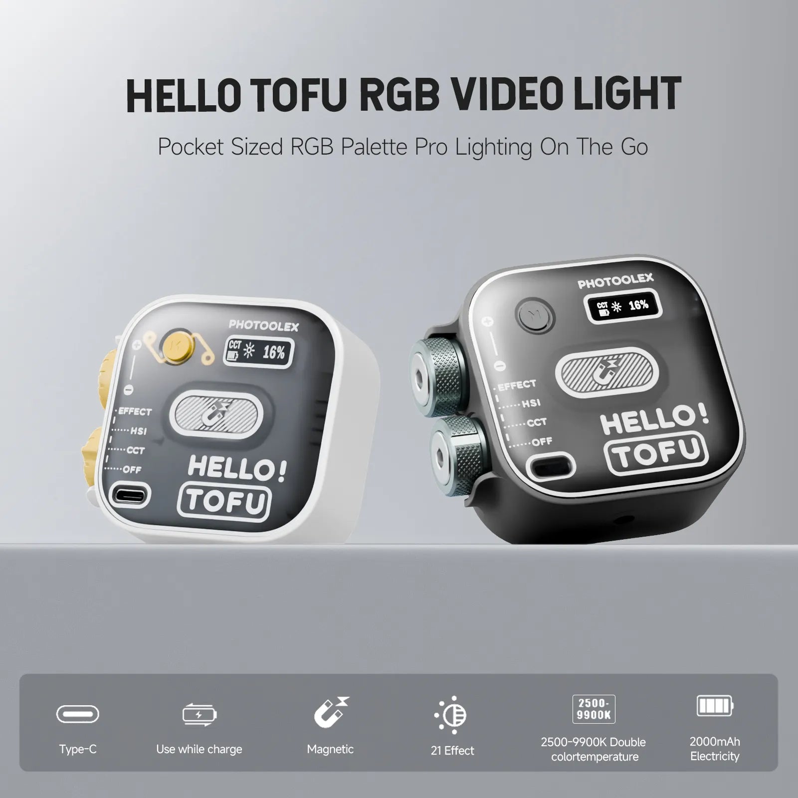 PHOTOOLEX Hello TOFU RGB Portable LED Camera Light
