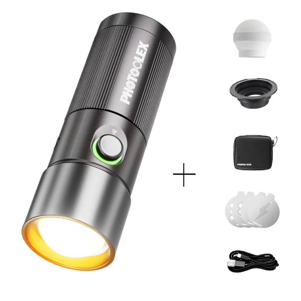 PHOTOOLEX 4-Color Photography Flashlight With 20 Magnetic Gobos – 8400mAh Zoomable LED Studio Light For Content