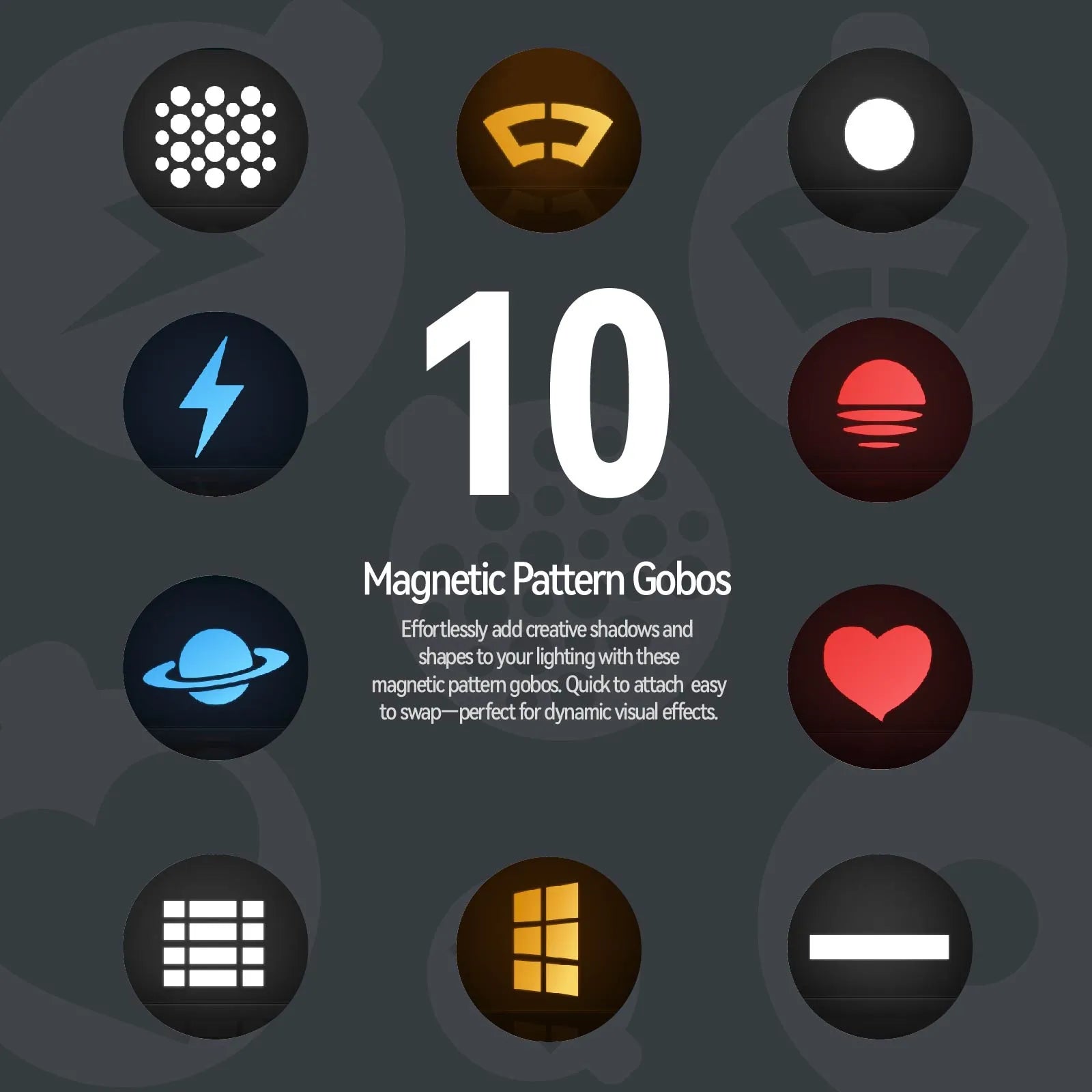 PHOTOOLEX  Magnetic Gobos Four Colors Photography Spotlight 10W